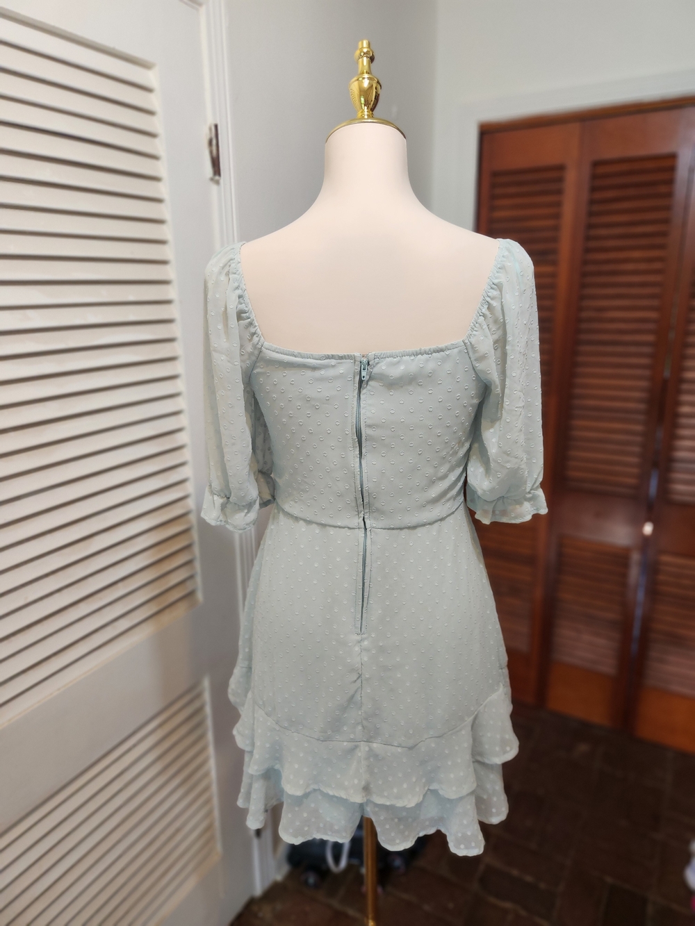 Light Blue Puff Sleeve Ruffle Mini Dress - Picture 6 of 12